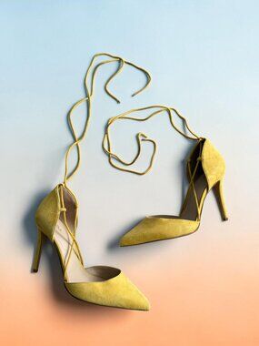 ALDO Yellow Suede Lace Up Heels Size US 9